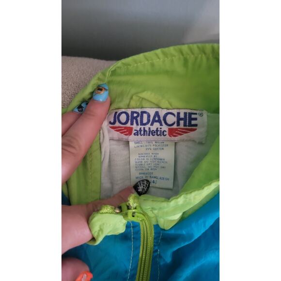 Jordache Neon Lime/Teal 90s Kids Windbreaker Tracksuit Sz 140 (US 10-11yr Old) - Picture 4 of 7